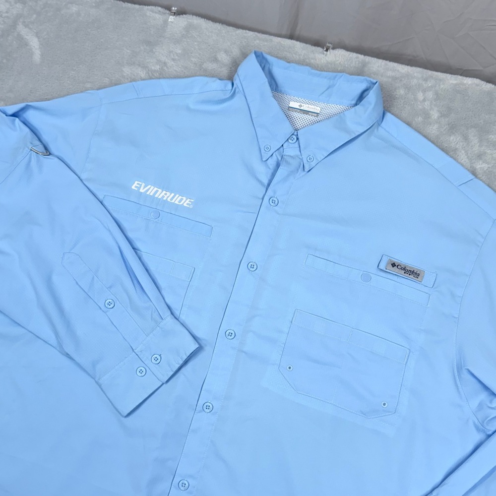 Columbia‎ Tamiami II Fishing Shirt Mens 3X Blue Long Sleeve Evinrude PFG Vented